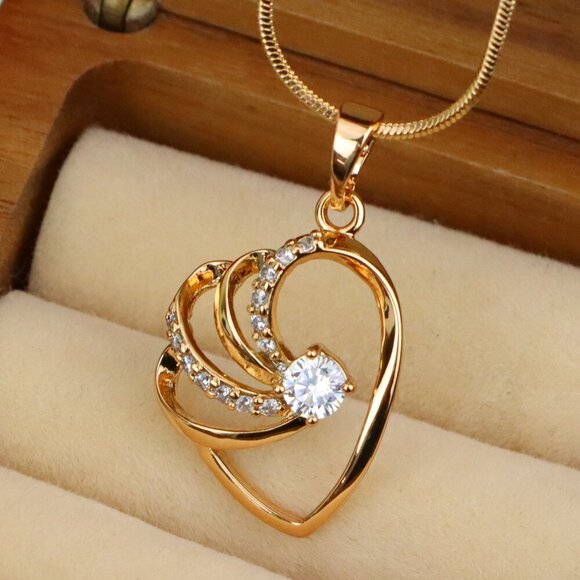 "Rose Gold Heart Pendant with CZ Stone and Twisted Open Design, XPPT1400 - Picture 1 of 13